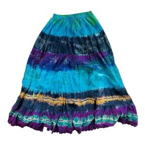 Boho Hippie Blue Purple Green Tie-Dye Maxi Skirt